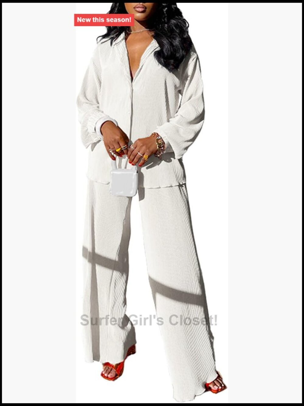 Casual 2 Piece Outfit - Linen Button Down Shirt + Pleated Wide Leg Pants Set